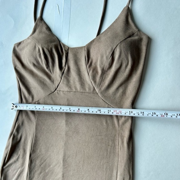 Blue BLUSH SUEDE MIDI DRESS beige side slit size M - Picture 3 of 10